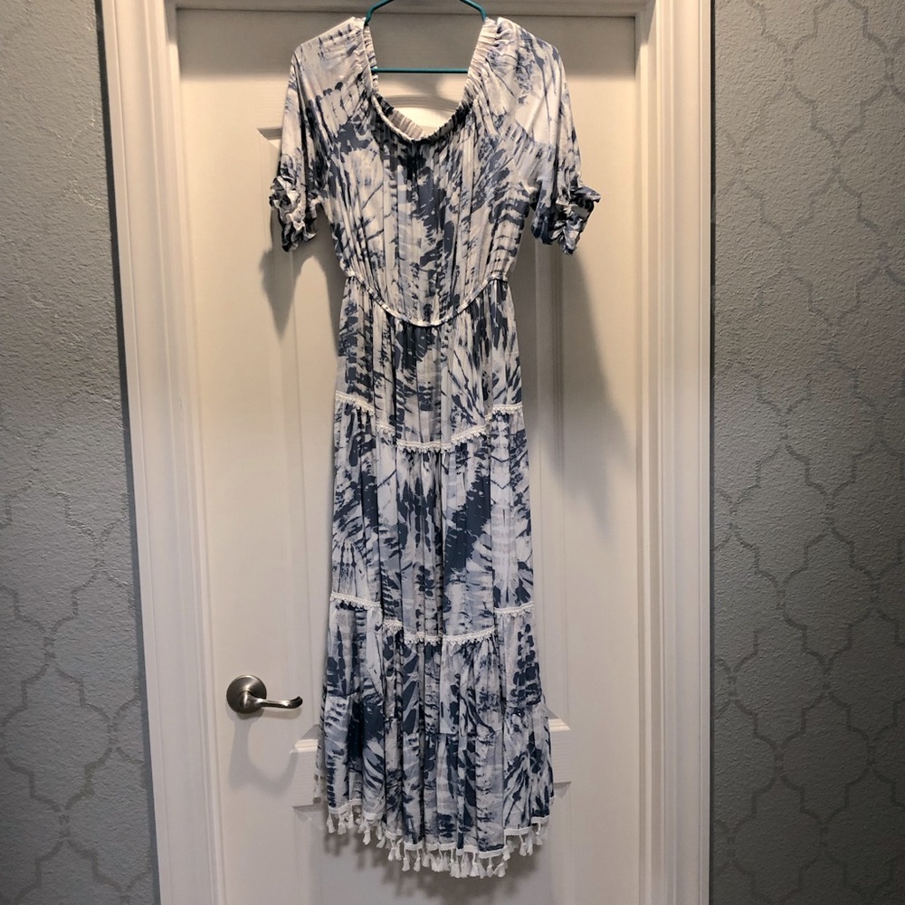 Tiered Blue & White Tie-Dye Maxi Dress - Women